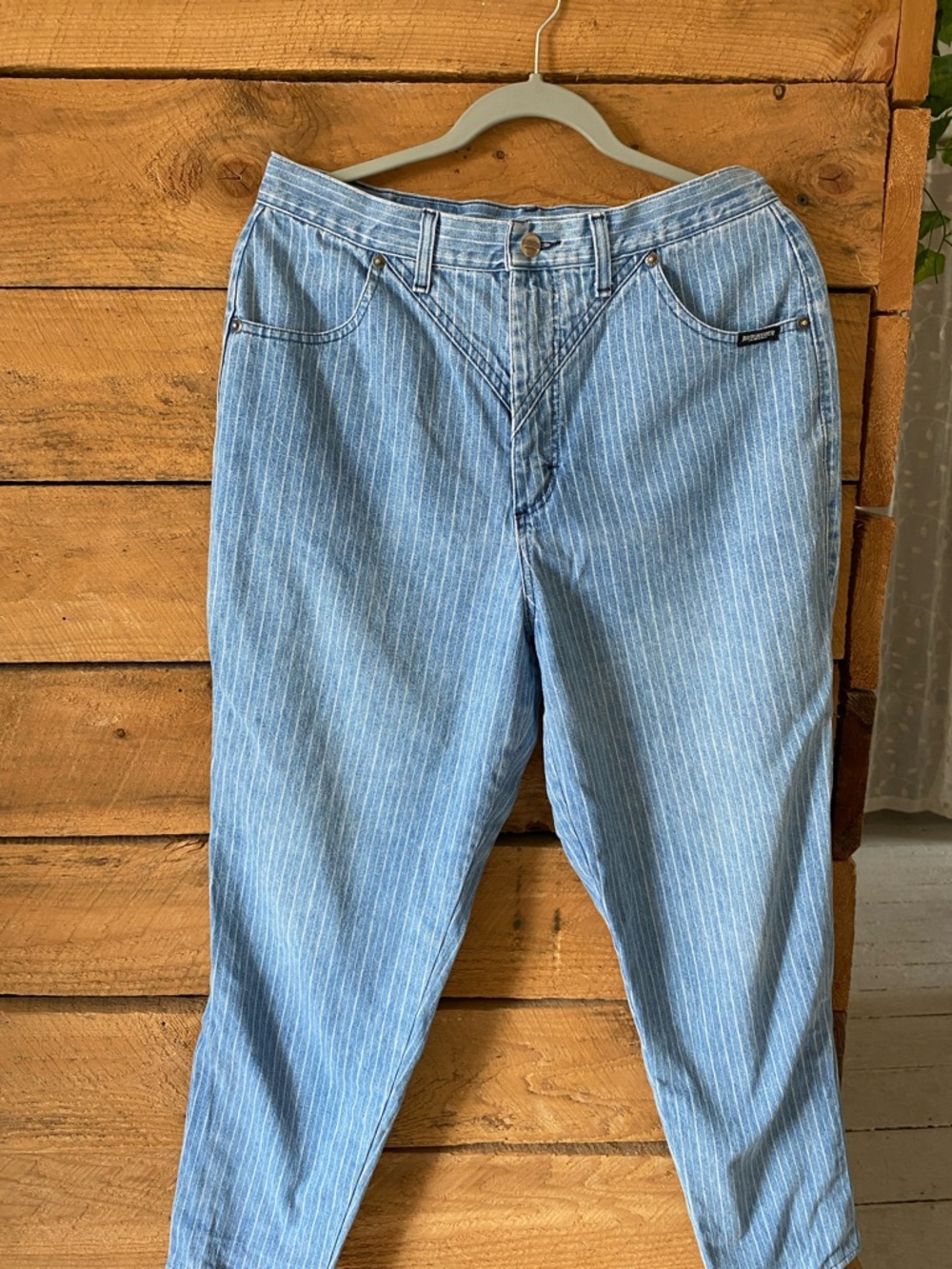 Vintage-Inspired Light Blue Pinstripe Women’s Jeans